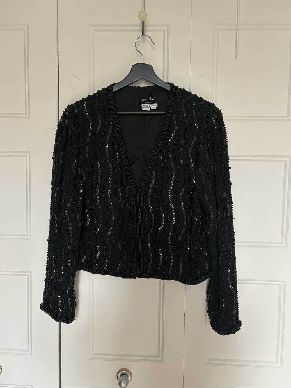 Vintage Diane Freis Original Hand-Beaded 100% Silk Sequin Evening Jacket L